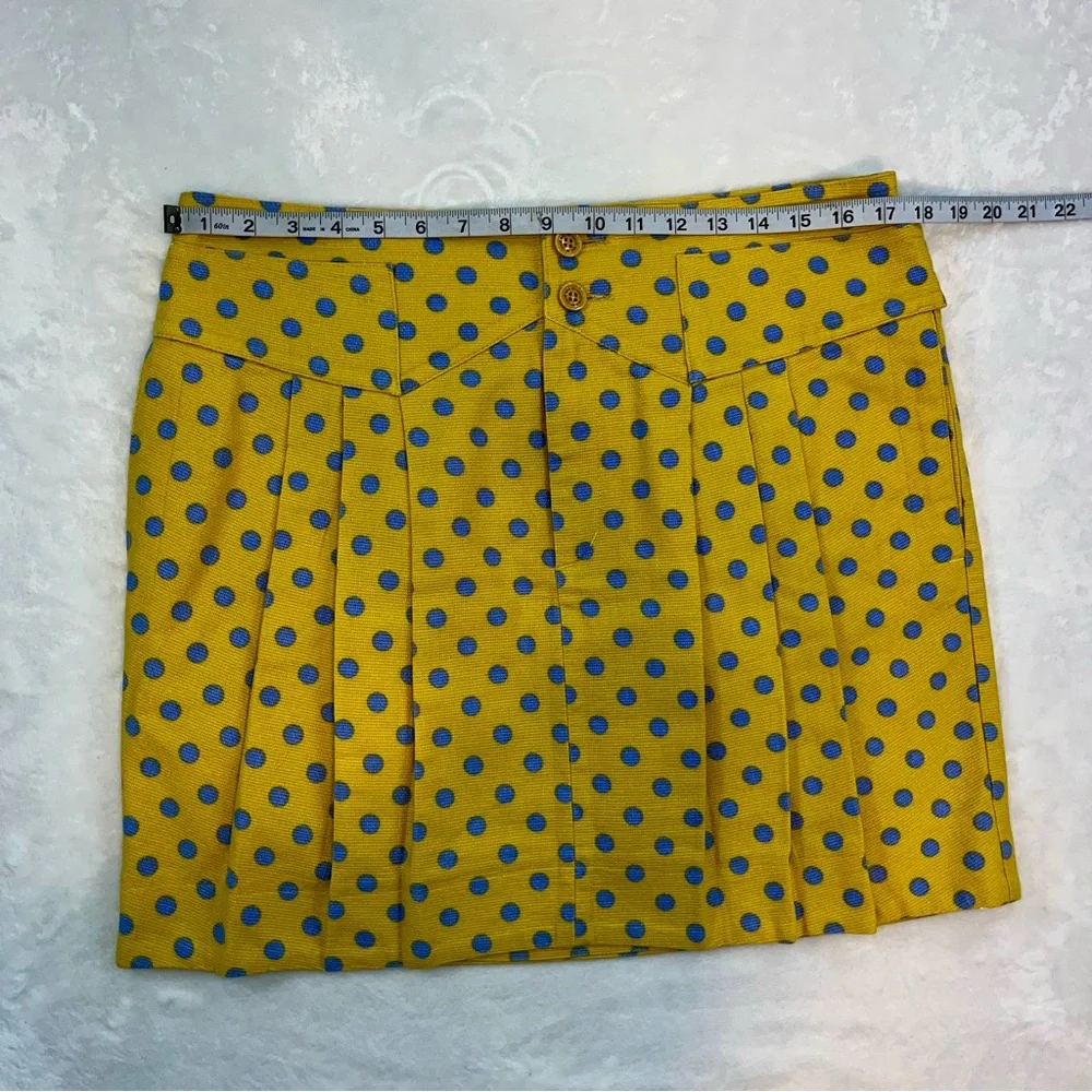 See By Chloe Yellow Blue Polkadot‎ Pleated Skirt 100% Cotton Sz 10 Spring Fun